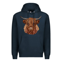 Navy highland cow Premium Hoodie - RanaPortraitStore