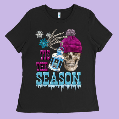 Tis The Season Winter Skull Ladies Tee Designed By Fadigitalartstudio