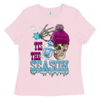 Bubblegum Pink tis the season winter skull Ladies Tee - FaDigitalArtStudio