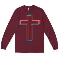 Burgundy A Neon Christian Cross Long Sleeve Tee - artisFamous