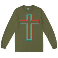 Army Green A Neon Christian Cross Long Sleeve Tee - artisFamous