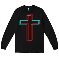 Black A Neon Christian Cross Long Sleeve Tee - artisFamous