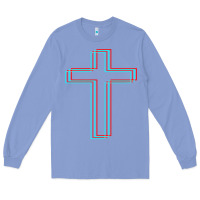 Colony Blue A Neon Christian Cross Long Sleeve Tee - artisFamous