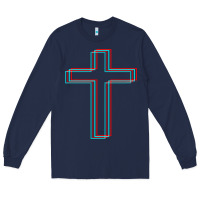 Navy A Neon Christian Cross Long Sleeve Tee - artisFamous