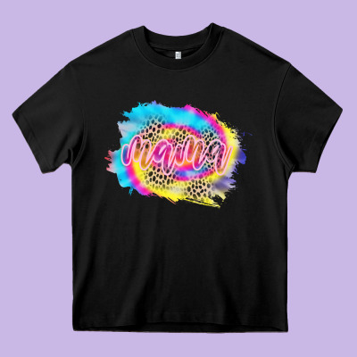 Mama Tie Dye Leopard Heavy Core Tee Designed By Cowcowdesign