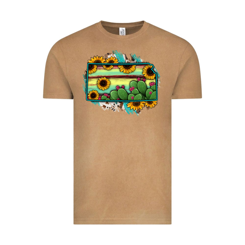Kansas Map Sunflower Catus Serape Vintage Tee by RanaPortraitStore | Teevron