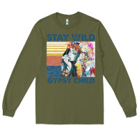 Army Green stay wild gypsy child letter rainbow Long Sleeve Tee - artisFamous