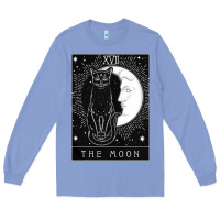 Colony Blue tarot card crescent moon and cat graphic Long Sleeve Tee - artisFamous
