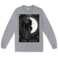 Heather Grey tarot card crescent moon and cat graphic Long Sleeve Tee - artisFamous