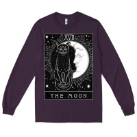 Plum tarot card crescent moon and cat graphic Long Sleeve Tee - artisFamous