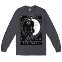 Smoke tarot card crescent moon and cat graphic Long Sleeve Tee - artisFamous