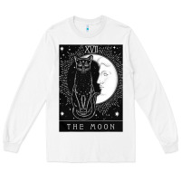 White tarot card crescent moon and cat graphic Long Sleeve Tee - artisFamous