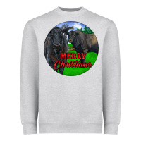 Heather Grey Black Angus Cattle and Bull Merry Christmas Heavyweight Sweatshirt - RanaPortraitStore