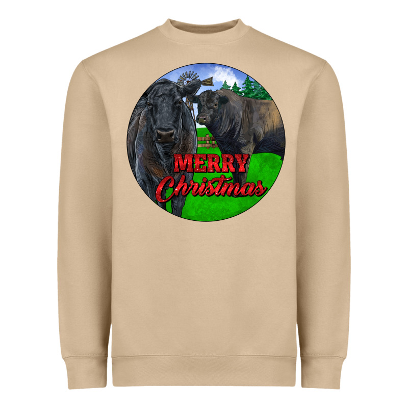 Black Angus Cattle And Bull Merry Christmas Heavyweight Sweatshirt by RanaPortraitStore | Teevron
