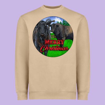 Black Angus Cattle And Bull Merry Christmas Heavyweight Sweatshirt Designed By Ranaportraitstore