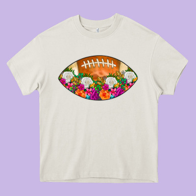American Football Floral Heavy Core Tee Designed By Cowcowdesign