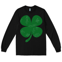 Black distressed green four leaf clover Long Sleeve Tee - artisFamous