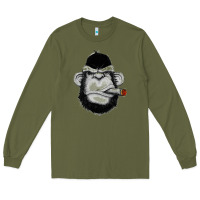 Army Green Monkey Smoking Long Sleeve Tee - artisFamous
