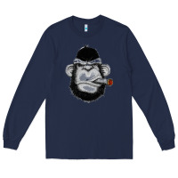 Navy Monkey Smoking Long Sleeve Tee - artisFamous