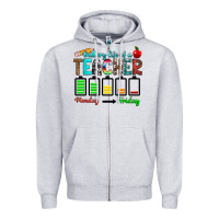 Heather Grey battery life of a teacher monday friday Zipper Hoodie - RanaPortraitStore