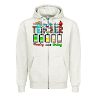 Oatmeal Heather battery life of a teacher monday friday Zipper Hoodie - RanaPortraitStore