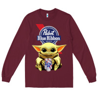 Burgundy Baby Yoda Hugs Pabst Blue Ribbon Beer Long Sleeve Tee - artisFamous