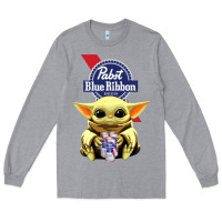 Heather Grey Baby Yoda Hugs Pabst Blue Ribbon Beer Long Sleeve Tee - artisFamous