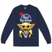 Navy Baby Yoda Hugs Pabst Blue Ribbon Beer Long Sleeve Tee - artisFamous