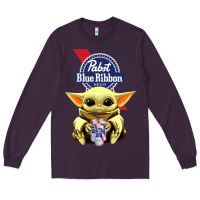 Plum Baby Yoda Hugs Pabst Blue Ribbon Beer Long Sleeve Tee - artisFamous