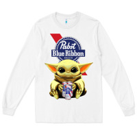 White Baby Yoda Hugs Pabst Blue Ribbon Beer Long Sleeve Tee - artisFamous