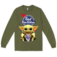 Army Green Baby Yoda Hugs Pabst Blue Ribbon Beer Long Sleeve Tee - artisFamous