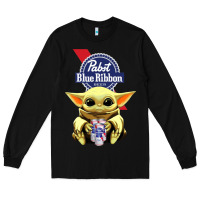 Black Baby Yoda Hugs Pabst Blue Ribbon Beer Long Sleeve Tee - artisFamous