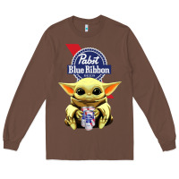 Chestnut Baby Yoda Hugs Pabst Blue Ribbon Beer Long Sleeve Tee - artisFamous