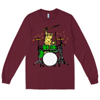 Burgundy drummer cat music lover musician playing the drums Long Sleeve Tee - artisFamous