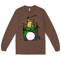 Chestnut drummer cat music lover musician playing the drums Long Sleeve Tee - artisFamous