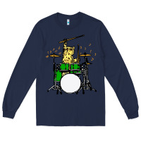 Navy drummer cat music lover musician playing the drums Long Sleeve Tee - artisFamous