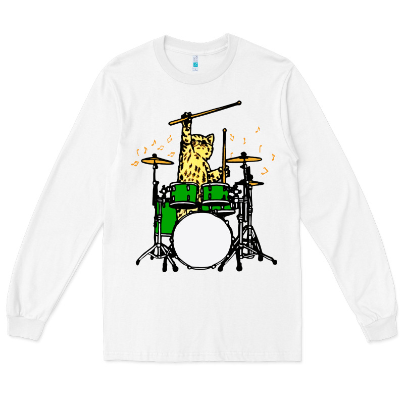 Drummer Cat Music Lover Musician Playing The Drums Long Sleeve Tee by artisFamous | Teevron
