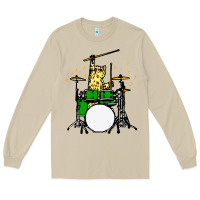 Mushroom drummer cat music lover musician playing the drums Long Sleeve Tee - artisFamous