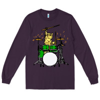 Plum drummer cat music lover musician playing the drums Long Sleeve Tee - artisFamous