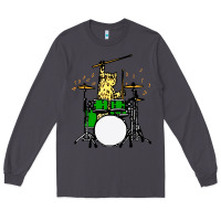 Smoke drummer cat music lover musician playing the drums Long Sleeve Tee - artisFamous