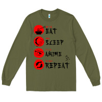 Army Green eat sleep anime repeat japanese Long Sleeve Tee - artisFamous