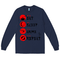 Navy eat sleep anime repeat japanese Long Sleeve Tee - artisFamous