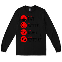 Black eat sleep anime repeat japanese Long Sleeve Tee - artisFamous