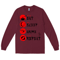 Burgundy eat sleep anime repeat japanese Long Sleeve Tee - artisFamous