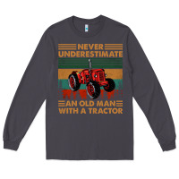 Smoke never underestimate an old man with a tractor retro vintage Long Sleeve Tee - artisFamous