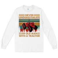 White never underestimate an old man with a tractor retro vintage Long Sleeve Tee - artisFamous