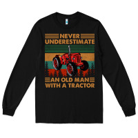 Black never underestimate an old man with a tractor retro vintage Long Sleeve Tee - artisFamous