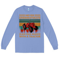 Colony Blue never underestimate an old man with a tractor retro vintage Long Sleeve Tee - artisFamous