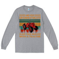 Heather Grey never underestimate an old man with a tractor retro vintage Long Sleeve Tee - artisFamous