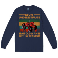Navy never underestimate an old man with a tractor retro vintage Long Sleeve Tee - artisFamous
